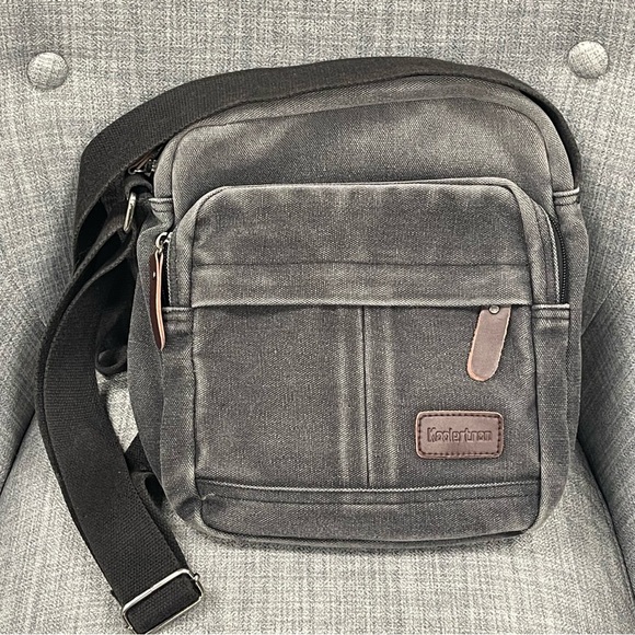 Koolertron Crossbody Shoulder Bag Gray Stonewashed Canvas Padded Camera Preppy - Picture 1 of 13